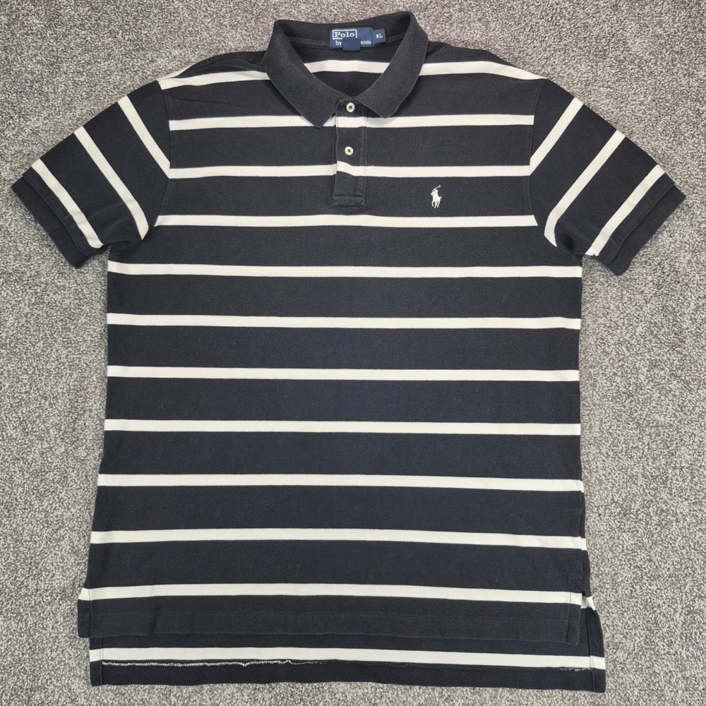 Polo Ralph Lauren Polo Shirt Mens XL Black White Striped Short Sleeve Cotton